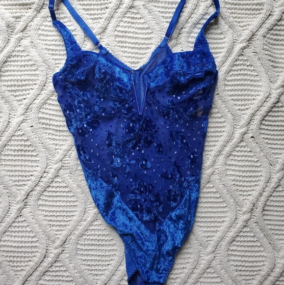 Victoria's Secret Other - Vintage Victoria's Secret Blue Velvet Bodysuit